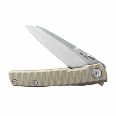 RS7222C Couteau Real Steel Destra Phantom Lame Acier Nitro-V Manche Rainuré Tan G10 | Livraison Gratuite