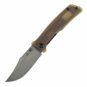 B2108A5 Couteau TENABLE Bison Lame Acier Damas Water Ripple Manche Ultem Amber Liner Lock - Livraison Gratuite
