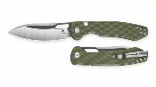 BTKMK05C — Couteau Bestechman Firebird Lame Acier D2 Drop Point Satin + Black PVD Manche Plaquettes G10 Vert OD Button Liner Lock Thumb Hole - Livraison Gratuite