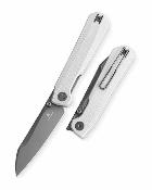 BTKMK20D — Couteau Pliant Bestechman Curvee Liner Lock Lame Acier AEB-L Two-Tone Manche Plaquettes G10 Blanc Front Flipper Thumb Stud Livraison Gratuite