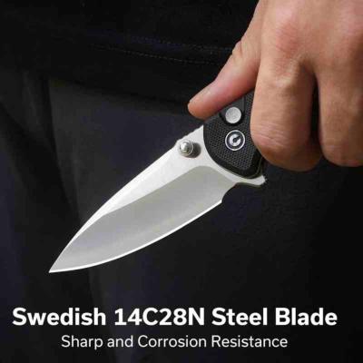 CIVC240311 CIVIVI Faeger – Couteau Pliant Button Lock | Lame Drop Point 14C28N Satinée | Manche G10 Noir - Livraison Gratuite