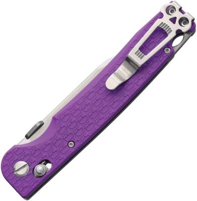 DGRPKFPRSW — Couteau Daggerr Knives Pike Crossbar Lock Lame Acier 8Cr14MoV Clip Point Stonewashed Manche FRN Violet Thumb Disk - Livraison Gratuite
