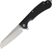 DGRSEBKRSWS — Couteau Daggerr Knives Smoke Eater DL Lame Acier 8Cr14MoV Sheepsfoot Partiellement Dentelée Stonewashed Manche FRN Noir Linerlock Ouverture Flipper Brise-Glace - Livraison Gratuite