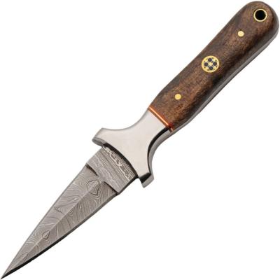 DM1423 Couteau de Botte Damas | Lame Acier Damas Dague | Manche Plaquettes Bois Garde Acier | Housse Cuir | Livraison Gratuite