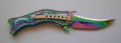 DSA019RB Couteau Dark Side Dragon A/O Lame Acier 3Cr13 Spectrum TiNi Manche Acier Spectrum Artwork Dragon – Livraison Gratuite