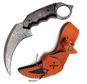 FHKKMBT002 Couteau Karambit FH Knives Lame Acier Damas 256 Couches Etui Cuir - Livraison Gratuite