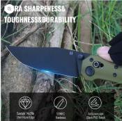 HTK03GRN Couteau Hightron Pathwright HK03 Clip Point Lame Acier 14C28N Manche G10 Vert OD Sécurité Axis Lock - Livraison Gratuite