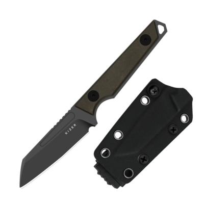 KI1079A2 Kizer Phasmids – Couteau Fixe Compact | Lame Sheepsfoot AEB-L Noire | Manche Richlite Chocolate Glacier | Étui Kydex - Livraison Gratuite