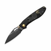 KI3746A2 Kizer Shrike – Couteau pliant Frame Lock Lame Acier CPM S45VN Satin Manche Titanium & Fat Carbon Camo Gold - Livraison Gratuite