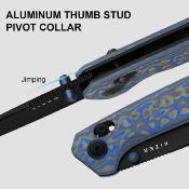 KIV3693A4 Kizer Madrac  – Couteau Lame Acier Nitro-V Black Reverse Tanto Manche Vortex Micarta Blue Clutch Lock – Livraison Gratuite