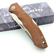 KO039 Couteau Komoran Tanto Lockback Brown Micarta Handle Stainless Blade Clip - Livraison Gratuite