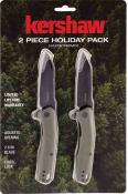 KS7018 Set de 2 Couteaux Kershaw Holiday Pack | Lame Acier 3Cr13 Black Oxide | Manche GFN Olive | O/A | Livraison Gratuite