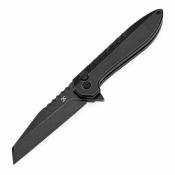 T1093F2 Kansept Kosame | Couteau Pliant | Lame Wharncliffe Acier 154CM Blackwash | Manche Titane Noir + FCarbone Bleu | Button Lock - Livraison Gratuite