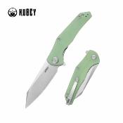 KUB158R — Couteau Kubey Flash Lame Acier Sandvik 14C28N Reverse Tanto Satiné Manche G10 Jade Linerlock - Livraison Gratuite