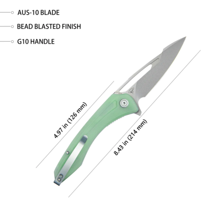 KUB345D Couteau Merced Jade Lame Drop Point Acier AUS-10 Manche G-10 Pivot Sur Roulements à Billes  - Livraison Gratuite
