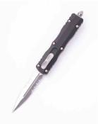 MCT2255 Microtech Dirac D/E – 225-5 | Couteau OTF Lame Double Tranchant Serr| Manche Alu Noir | Fabriqué USA - Livraison Gratuite