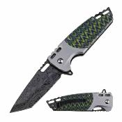 MTA2009GN MTech A/O – Couteau Lame Acier 3Cr13 Tanto Imit Damas Manche Alu Green Black Linerlock Clip – Livraison Gratuite