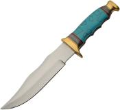 PA3451 Couteau Turquoise Bowie Lame Acier Inoxydable Manche Turquoise Etui Cuir - Livraison Gratuite