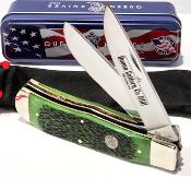 QGPSB206L Couteau Queen Cutlery 2 Lames Lame Clip/Spey Acier 1095 Manche Os Vert Liner Lock - Livraison Gratuite