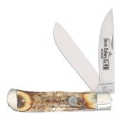 QGSH206L Queen USA Jumbo Linerlock Trapper Stag – Couteau Pliant Traditionnel Clip & Spey Lame Acier 1095 Carbone Manche Bois de Cerf - Livraison Gratuite