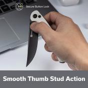 S250071 Sencut Skelfin White | Lame Clip Point Acier 9Cr18MoV Manche G10 | Button Lock | Roulement Céramique - Livraison Gratuite