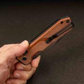 SRM7228BMN2 SRM Rubik 7228B-MN2 | Couteau Lame Laminée Acier 140Cr Noire | Manche Micarta Brun | Verrouillage AMBI Lock - Livraison Gratuite