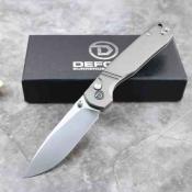 TD017GY Defcon Delta Grey | Couteau Pliant | Lame Drop Point 14C28N | Manche Aluminium Gris | Button Lock - Livraison Gratuite