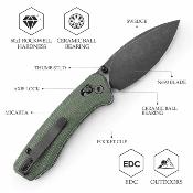 TVJM02GMN Trivisa Koala-B | Couteau Pliant EDC | Lame Drop Point Acier N690 | Manche Micarta Green | Crossbar Lock - Livraison Gratuite
