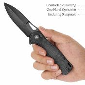 TVTY16M14 Trivisa Crateris-04B – Couteau pliant Button Lock Lame Acier 14C28N Black Manche Black Micarta - Livraison Gratuite