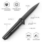 TVTY28BM14 Couteau Trivisa Seagull-Black Drop Point Lame Acier 14C28N Manche Micarta Black Bearing Liner Lock - Livraison Gratuite