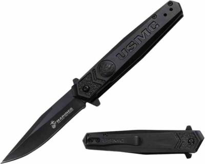 USMA3009BK USMC Tactical | Lame Acier 3Cr13MoV Black Oxide | Manche Aluminium Noir | Ouverture Assistée - Livraison Gratuite