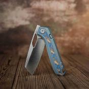 VOSA1813 Vosteed Kroc Ocean | Couteau Lame Reverse Tanto Acier S35VN Satin | Manche Gray Aluminum & Ocean Micarta Inlays - Livraison Gratuite