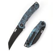 WXC16C WIXCO Wortex Lame Acier 14C28N Black Manche FCarbone Sky Blue Linerlock Thumb Stud - Livraison Gratuite