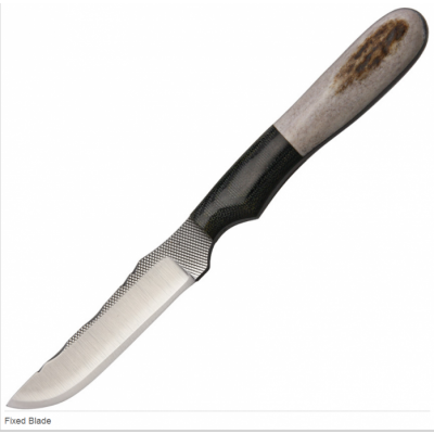 Couteau Anza Fixed Blade Lame Carbone Manche Micarta/Bois d'Elan Etui Cuir Made In USA AZNKE - Free Shipping
