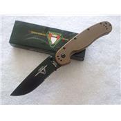 Couteau Ontario RAT 1 Tactical Manche Coyote Brown Lame Combo Acier AUS-8 ON8847CB - Livraison Gratuite