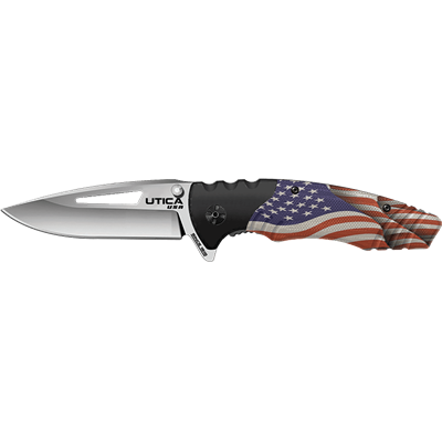 UTK911304CP Couteau Utica Dog V Flag Lame Acier 8Cr13MoV Ball Bearing - Livraison Gratuite