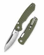 BTKMK05C — Couteau Bestechman Firebird Lame Acier D2 Drop Point Satin + Black PVD Manche Plaquettes G10 Vert OD Button Liner Lock Thumb Hole - Livraison Gratuite