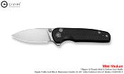 CIVC20052F1 — Couteau Civivi Mini Shakan Lame Acier Nitro-V Drop Point Satiné Manche Aluminium Noir Button Lock Livraison Gratuite