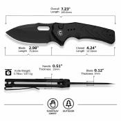 CIVC240661 CIVIVI Vexron – Couteau pliant Button Lock Lame Acier 14C28N Black Stonewash Manche Black Chevron G10 - Livraison Gratuite