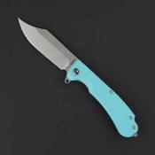 DGRPWTFSW Daggerr Knives Powie | Couteau Pliant Lame Clip Point Acier 8Cr14MoV Stonewash | Manche FRN Bleu Clair - Livraison Gratuite