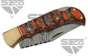 DM1286 Couteau Damas Pliant Twisted Wood Lame 128 Couches Etui Cuir - Livraison Gratuite