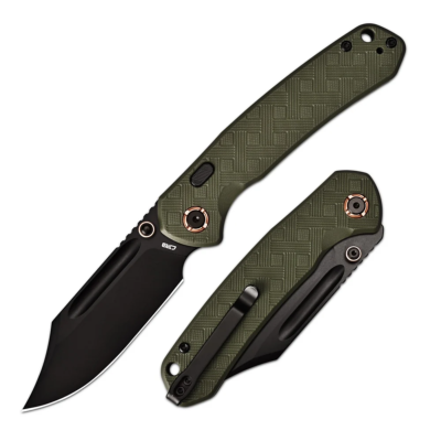 J1942XBGN — Couteau CJRB Pyrite Bowie AR-RPM9 Black PVD Lame Acier 59-61 HRC Manche G10 Vert Top Liner Lock Chasse Bushcraft Livraison Gratuite
