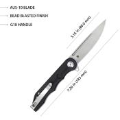 KUB312A Couteau Kubey MIZO Black Lame Acier AUS-10 Beadblast IKBS - Livraison Gratuite