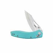 KUB421B Kubey Caiman – Couteau pliant EDC lame San Mai M2 Satin Clip Point Manche G10 Tiffany Blue Crossbar Lock – Livraison Gratuite