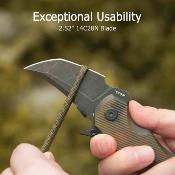 KUB439E Couteau Pliant Kubey Jaw Tanto Karambit Lame Recurve Acier 14C28N Manche Ultem Translucide Liner Lock - Livraison Gratuite