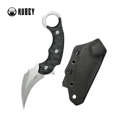 KUB448A Couteau Kubey Velociraptor Lame Pikal Karambit Acier 14C28N Manche G10 Noir Housse Kydex - Livraison Gratuite