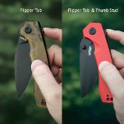 KUB901X Kubey Calyce | Lame Acier 14C28N Blackwashed | Manche G10 Red | Flipper | Liner Lock - Livraison Gratuite