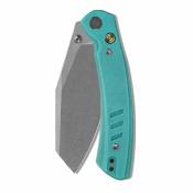 MGR827BU — Couteau Miguron Karok Lame Acier D2 Sheepsfoot Stonewash Manche G10 Bleu Button Liner Lock - Livraison Gratuite