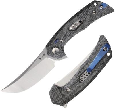 REA193 Reate Knives PL-7 – Couteau lame Acier Nitro-V Trailing Point Manche Micarta Black Verrouillage Pivot Lock Clip Titane - Livraison Gratuite