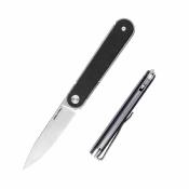 RS8061BB Real Steel Iris - Front Flipper Lame Drop Point 12C27 Manche G10 Noir Liner Lock - Livraison Gratuite